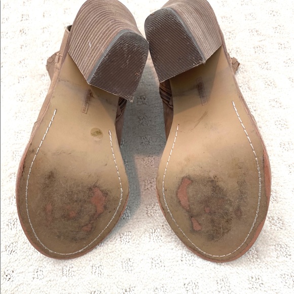 Vince Camuto Kicetta Peep Toe Booties | Neutral Suede Cutout Heels 9.5 - Picture 7 of 8